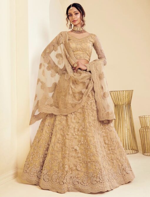 Golden Net Bridal Lehenga Choli