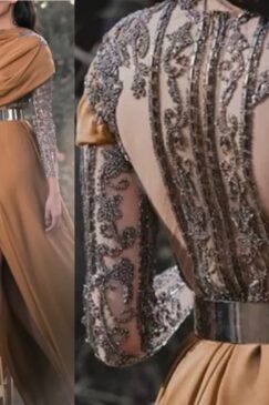 Alternative view of Brown Sheer Back Luxury A-Line Evening Dress