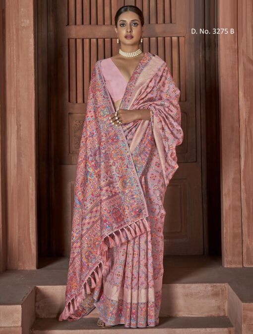 Pink Pashmina Silk Saree