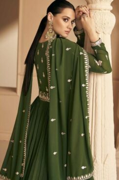 Alternative view of Mehendi Green Georgette Embroidered Anarkali Suit