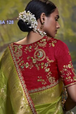Alternative view of Green Dola Silk Embroidered Wedding Saree
