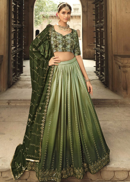 Olive Green Silk Lehenga Choli