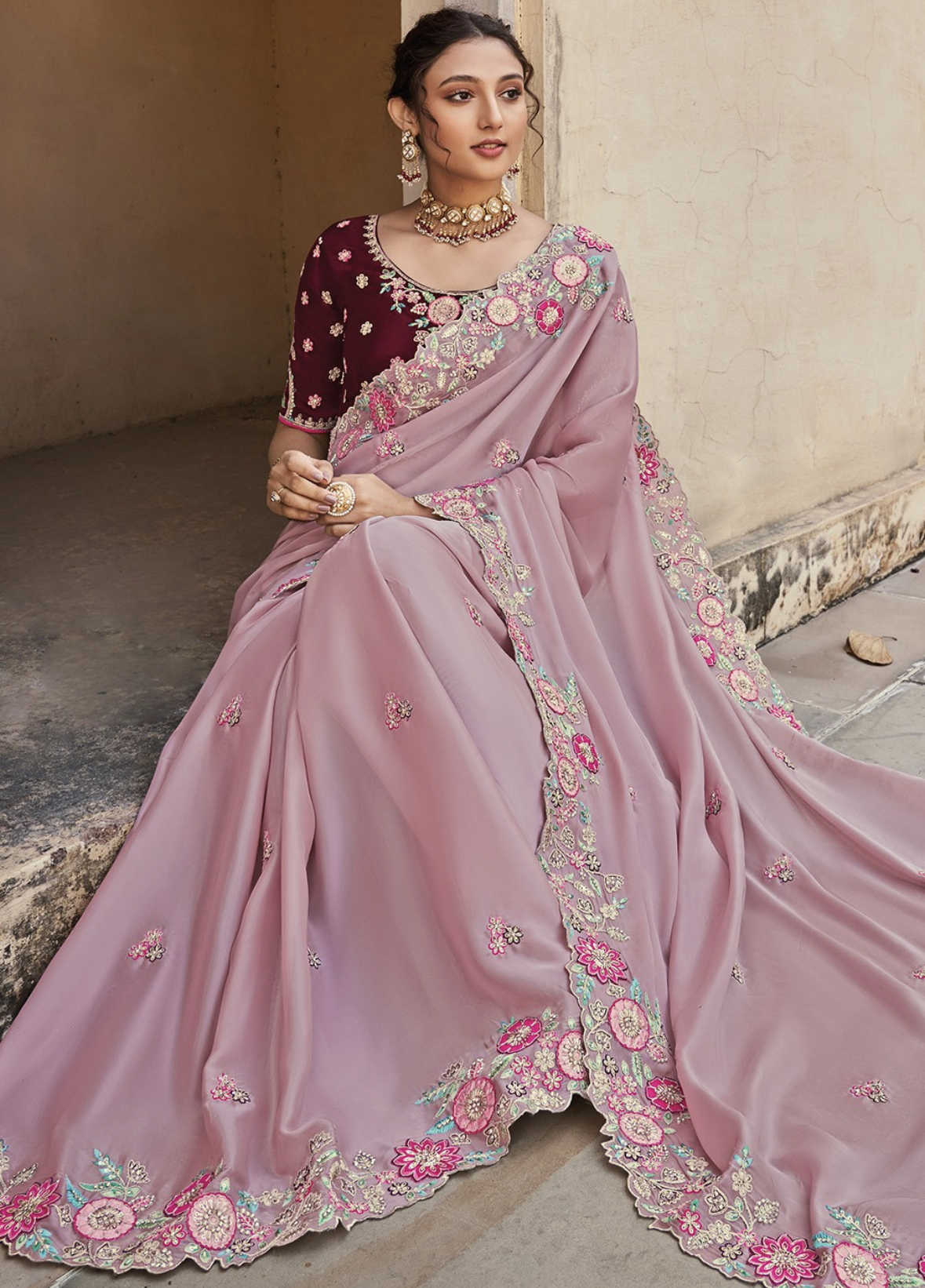 Light pink party wear saree sale