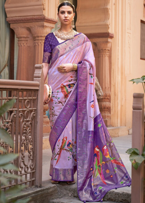 Purple Zari Woven Paithani Silk Saree