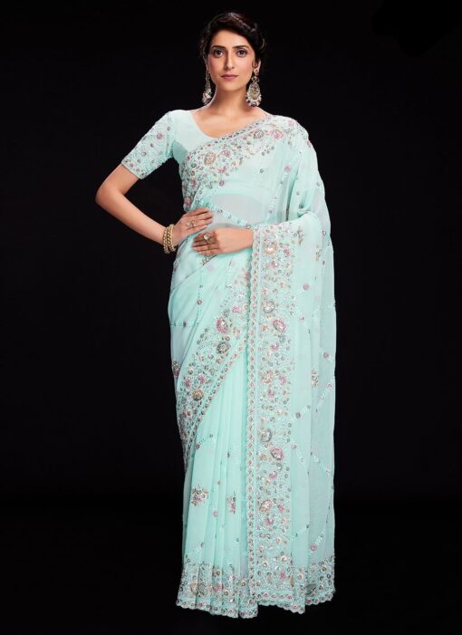 Blue Georgette Party Saree