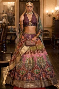Purple Rajwadi Silk Embroidered Lehenga Choli