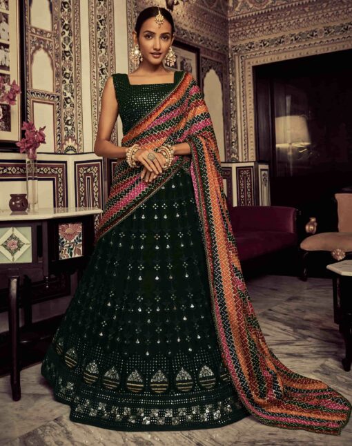 Green Embroidered Party Wear Lehenga Choli