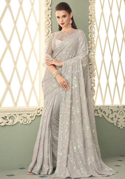Pale Grey Fancy Sequence Saree