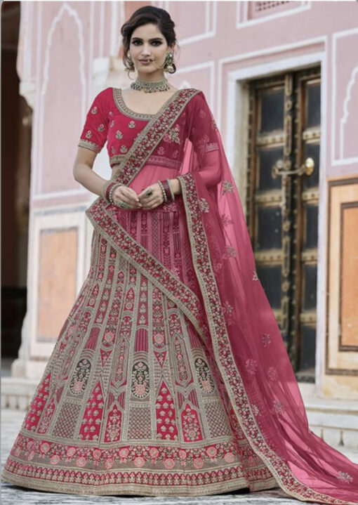 Pink Velvet Bridal Lehenga Choli