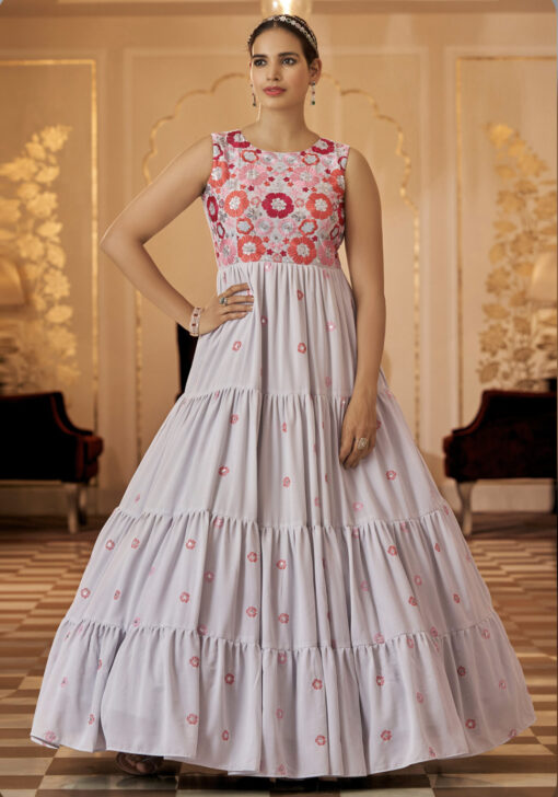 Grey Embroidered Floor Length Anarkali Gown