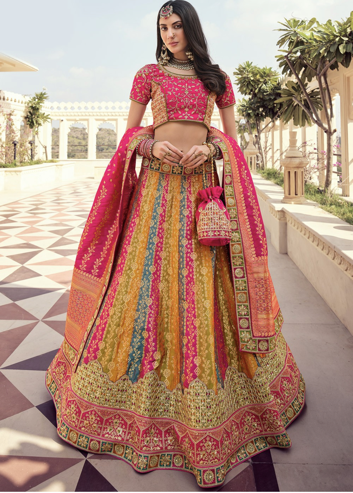Multicoloured Silk Heavy Bridal Lehenga Choli