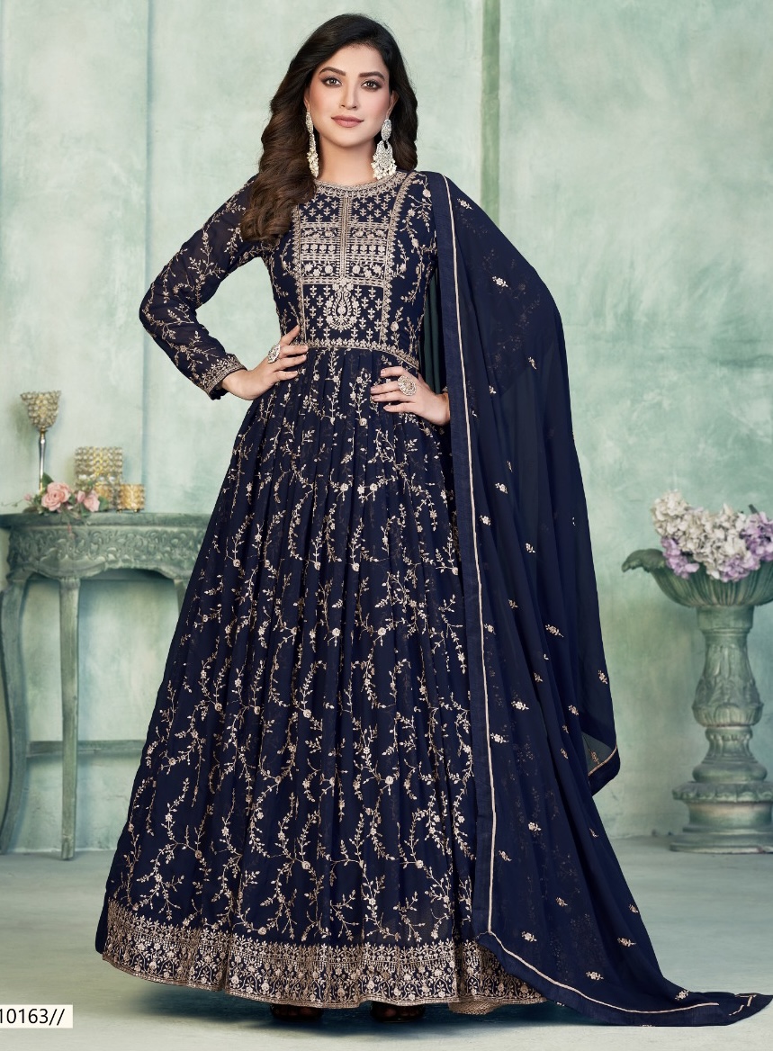 Blue Abaya Style Embroidered Anarkali Suit - Salwar Kameez Designer ...