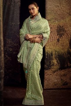 Green Fancy Fabric Embroidered Wedding Saree