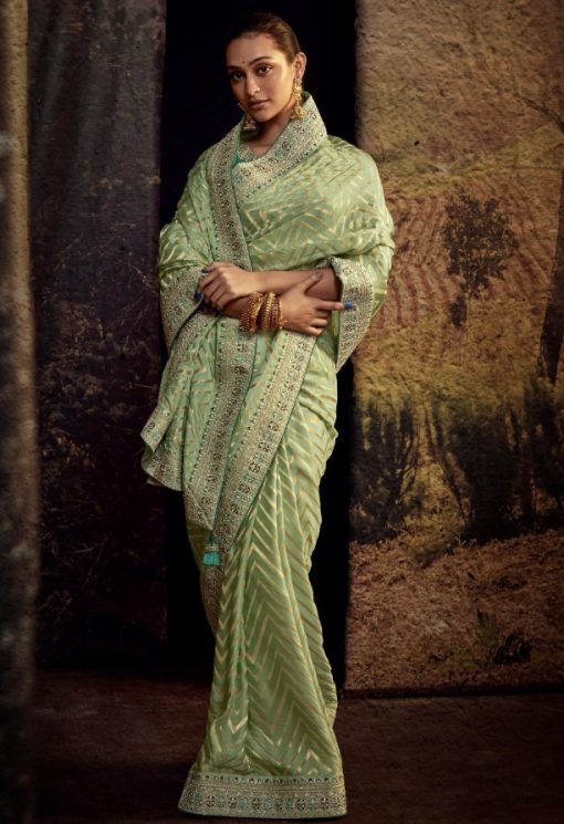 Green Fancy Fabric Embroidered Wedding Saree