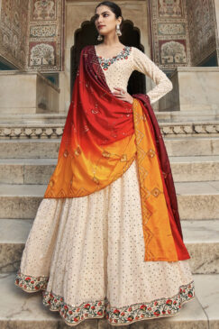 Off White Embroidered Anarkali Suit