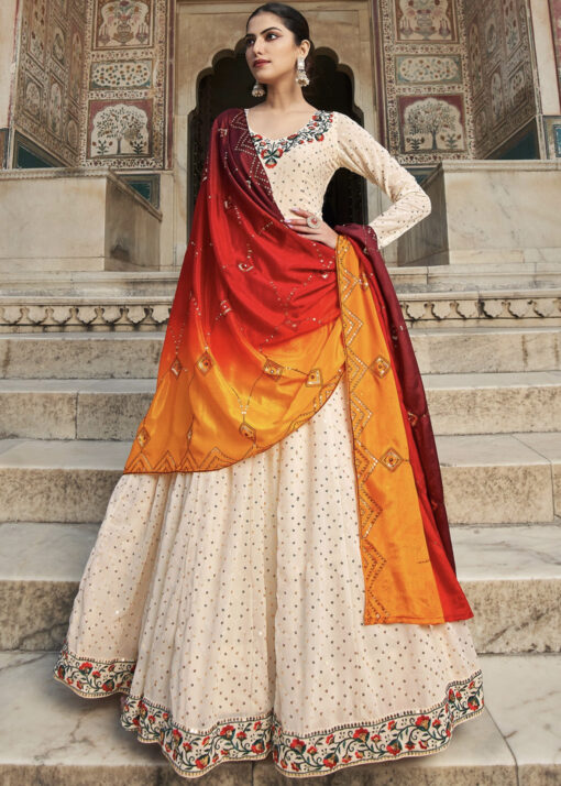 Off White Embroidered Anarkali Suit