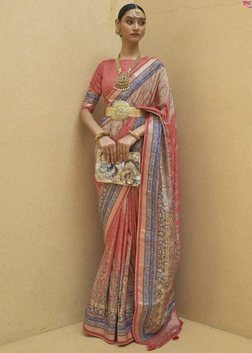 Peach Brasso Silk Designer Saree