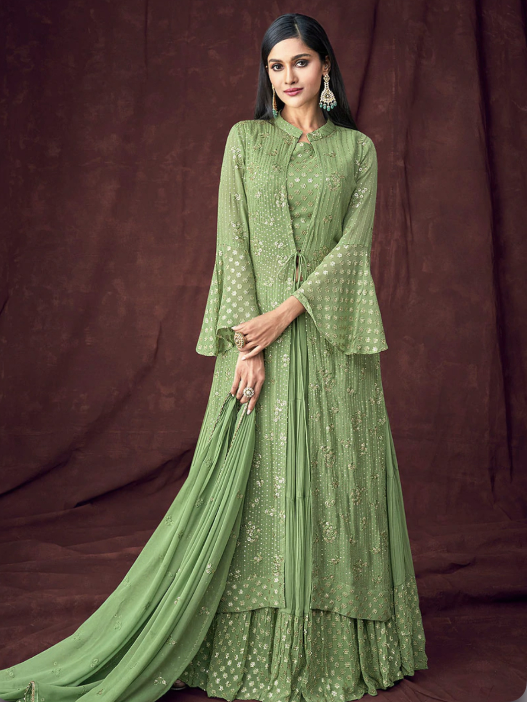 Pista Green Jacket Style Lehenga Suit Lehengas Designer Collection