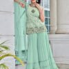 Mint Green Short Top Embroidered Sharara Suit
