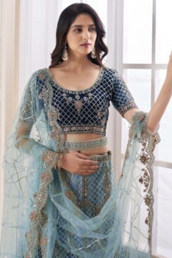 Alternative view of Blue Heavy Embroidered Bridal Lehenga Choli