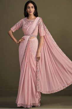 Pink Georgette Pre Pleated Designer Saree
