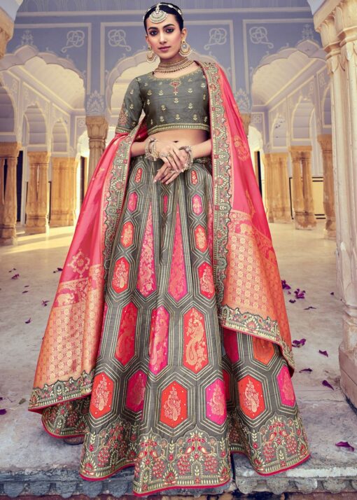 Dusty Grey Silk Lehenga Choli