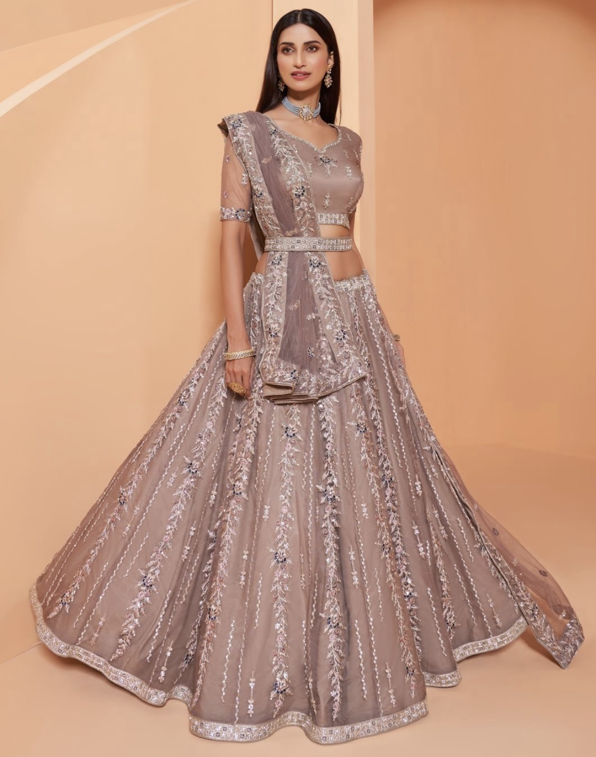 White Net Lehenga Choli with Embroidery Sequence for