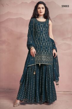 Rama Blue Georgette Embroidered Sharara Suit