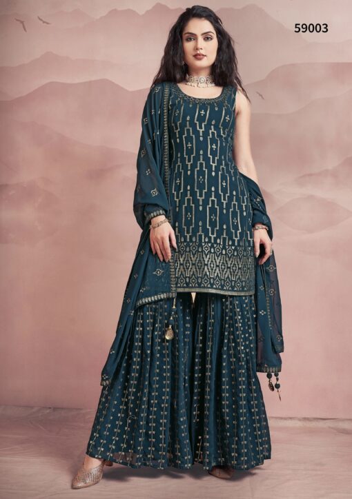 Rama Blue Georgette Embroidered Sharara Suit