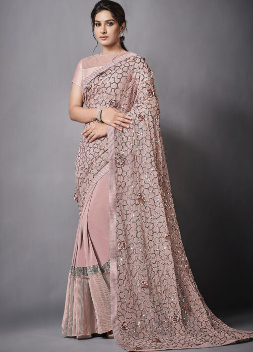 Pink Lycra Party Wear Saree