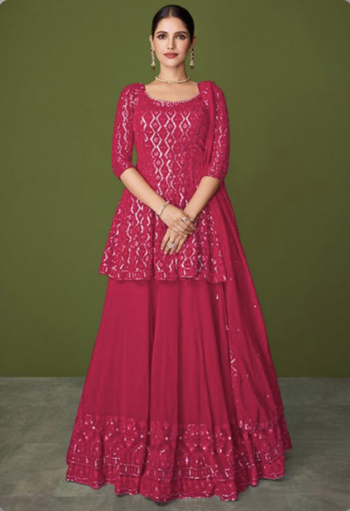 Pink Georgette Embroidered Lehenga Kameez