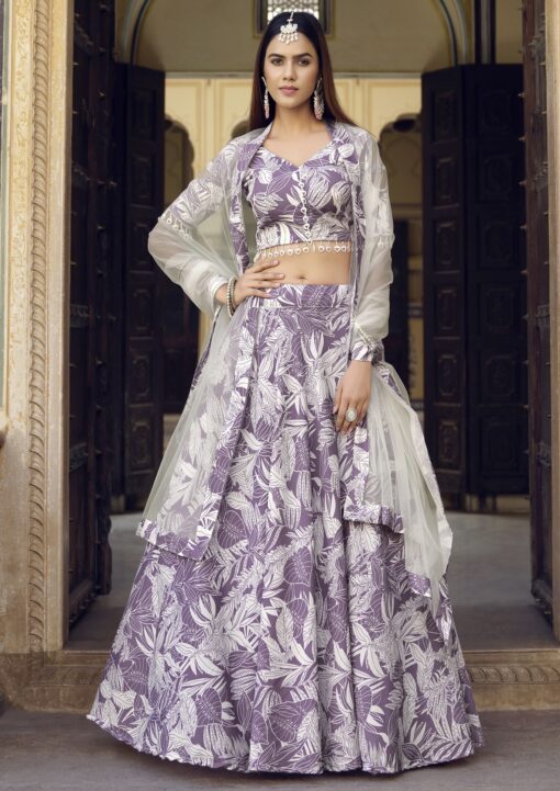 Lilac Crush Silk Floral Print Lehenga Choli