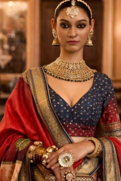 Alternative view of Multicolour Rajwadi Silk Embroidered Lehenga Choli