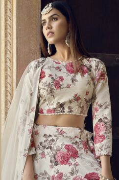 Alternative view of Off White Crush Silk Floral Print Lehenga Choli