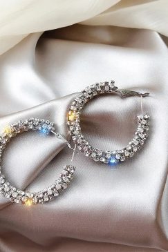 Alternative view of Paved Hoop Crystal Earrings