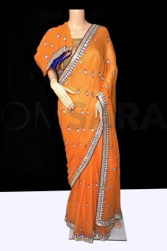 Orange Chiffon Saree With Blouse
