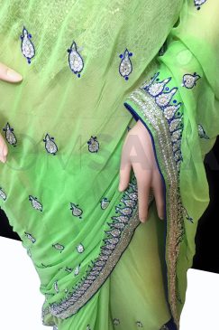 Alternative view of Lime Green Chiffon Saree With Blouse