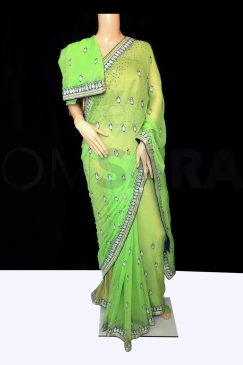 Lime Green Chiffon Saree With Blouse