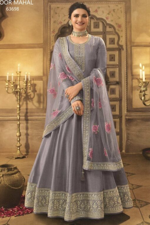 Light Purple Dola Silk Embroidered Anarkali Suit