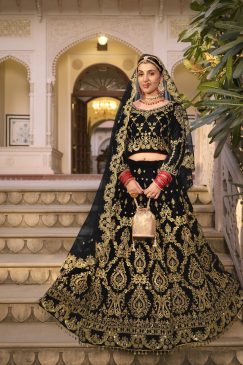 Wedding Culture Lehenga in Velvet Fabric In black Color