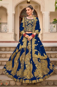 Blue Color Lehenga Choli in Velvet Fabric