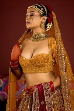 Alternative view of Royal Mustard Velvet Embroidered Bridal Lehenga Choli