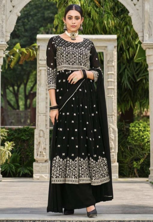 Black Anarkali Style Palazzo Suit