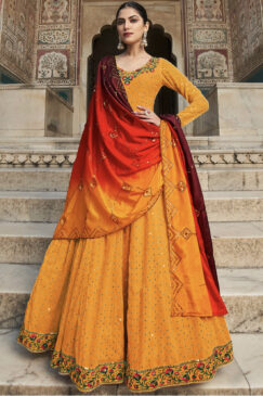 Orange Yellow Embroidered Anarkali Suit