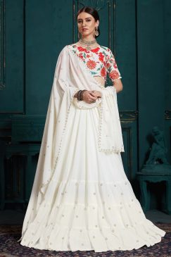 White Embroidered Georgette Lehenga Choli