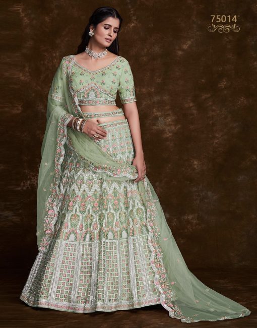 Green Heavy Embroidered Bridal Lehenga Choli