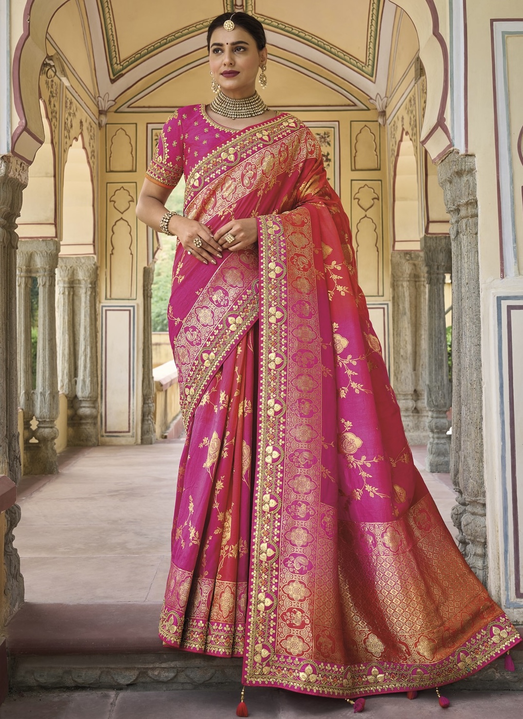 Pink Dola Silk Embroidered Wedding Saree - Sarees Designer Collection