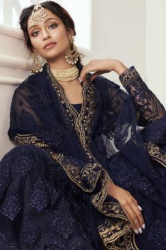 Alternative view of Midnight Blue Embroidered Net Bridal Lehenga Choli