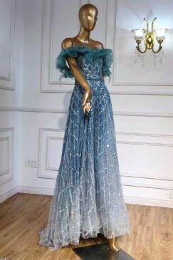 Alternative view of Off The Shoulder Sequinned Evening Dress