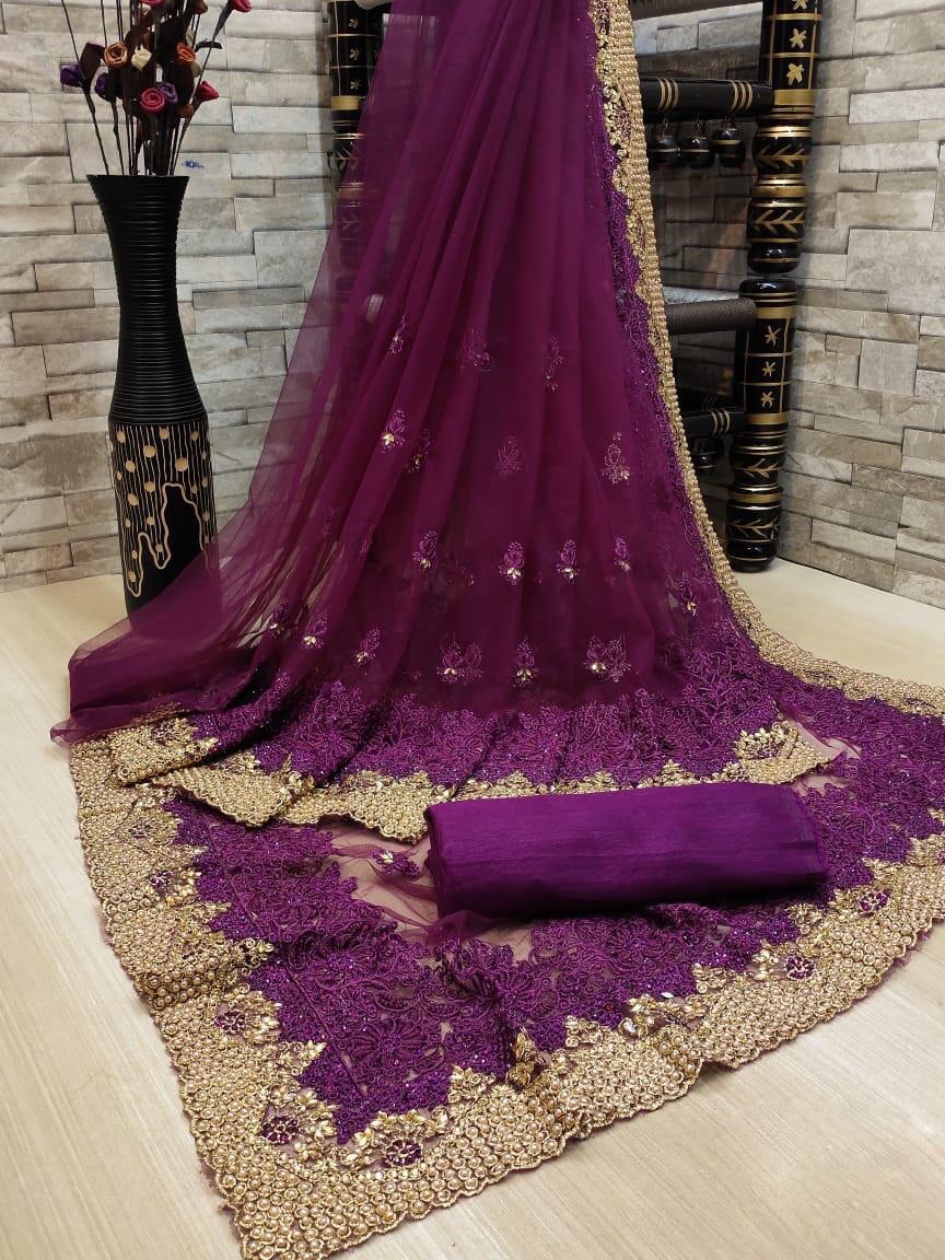 Fancy Fabric Lcd Stone Patch Border Saree - Sarees Designer Collection